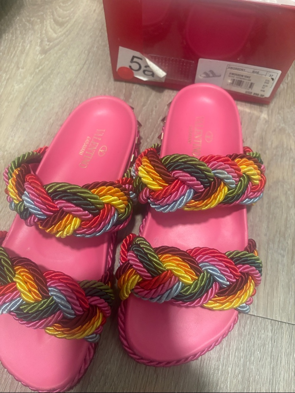 Valentino Pink Multicolor Rope Slide Sandals - Picture 3 of 3